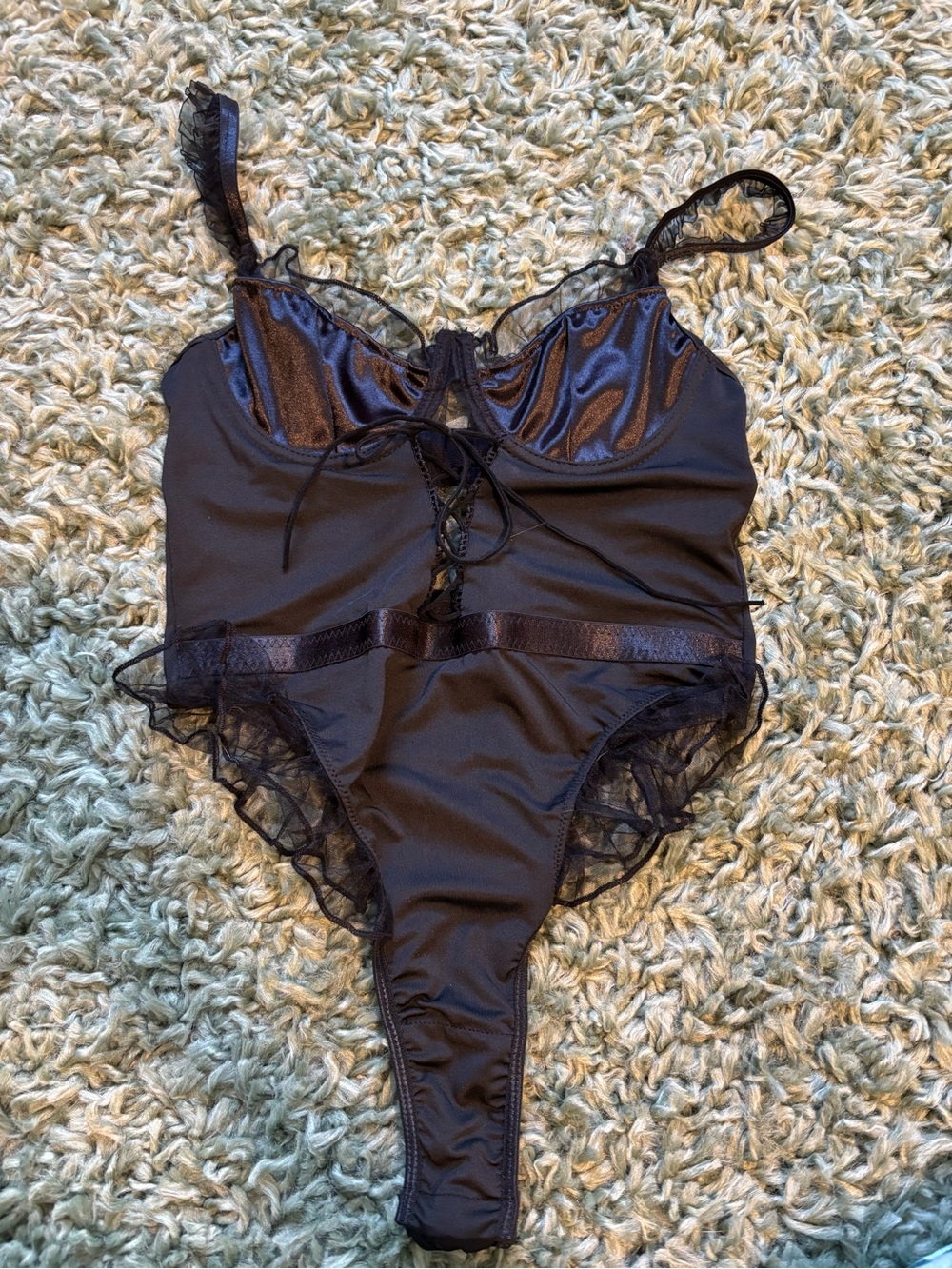 🖤NWT Nasty Gal Organza Ruffle Lace Up High Waisted Bodysuit